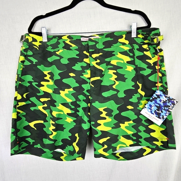 Orlebar Brown + Nick Wooster Swim Shorts Green Camo Print Lined Men's Size‎ 38 - Picture 1 of 10